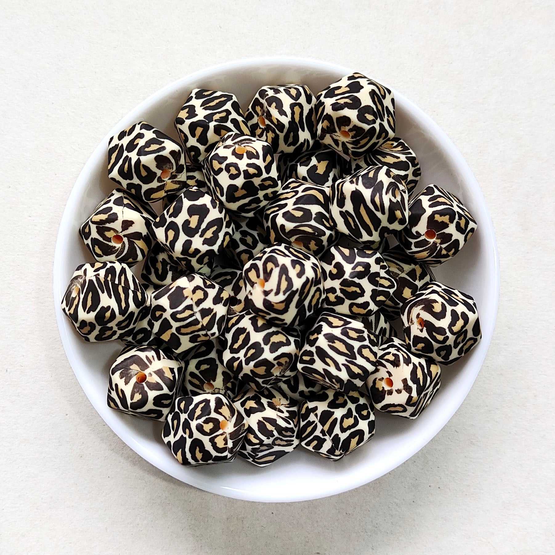 14mm Yellow Leopard Print Silicone Beads - Hexagon - #02