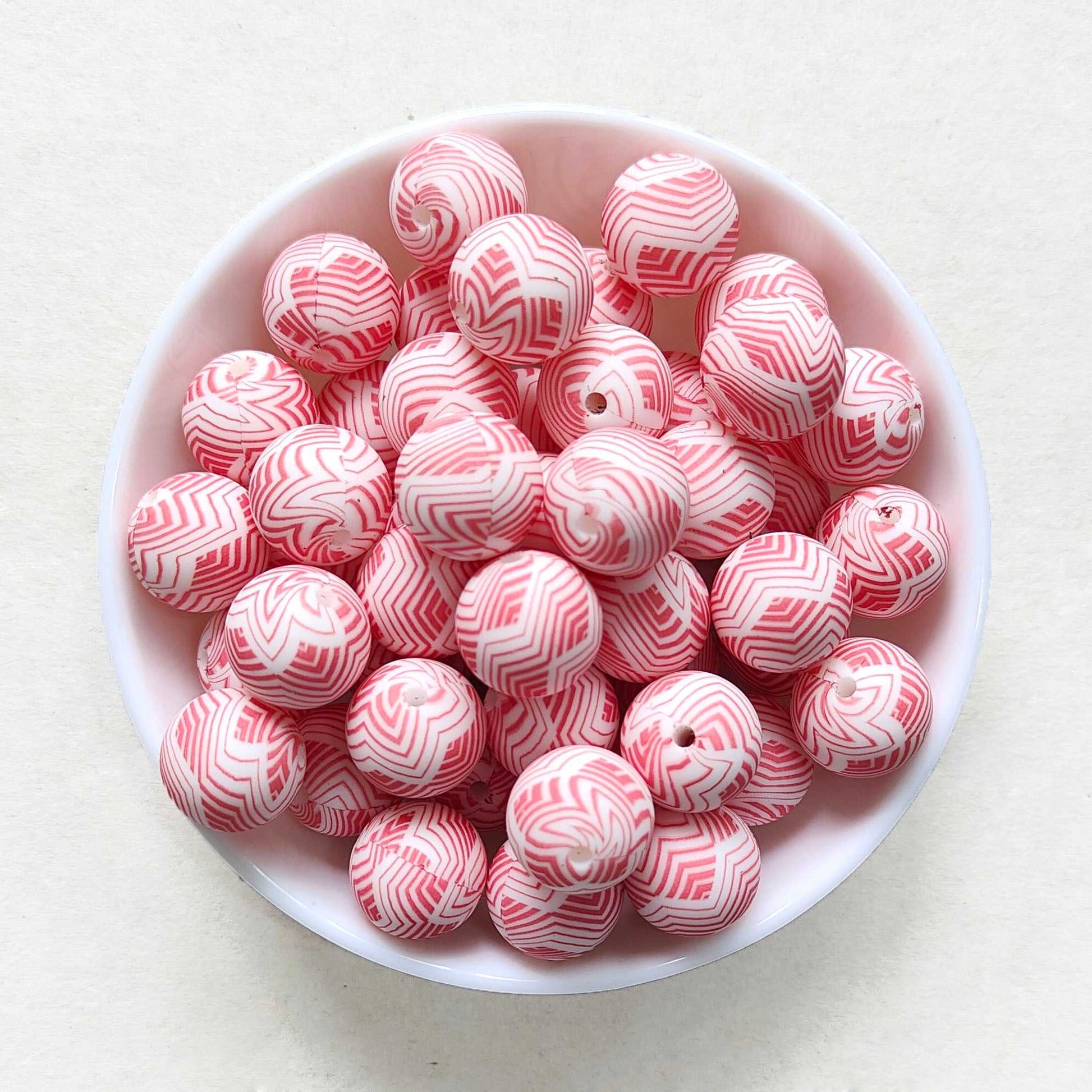 12/15mm Geometric Print Silicone Beads - Round