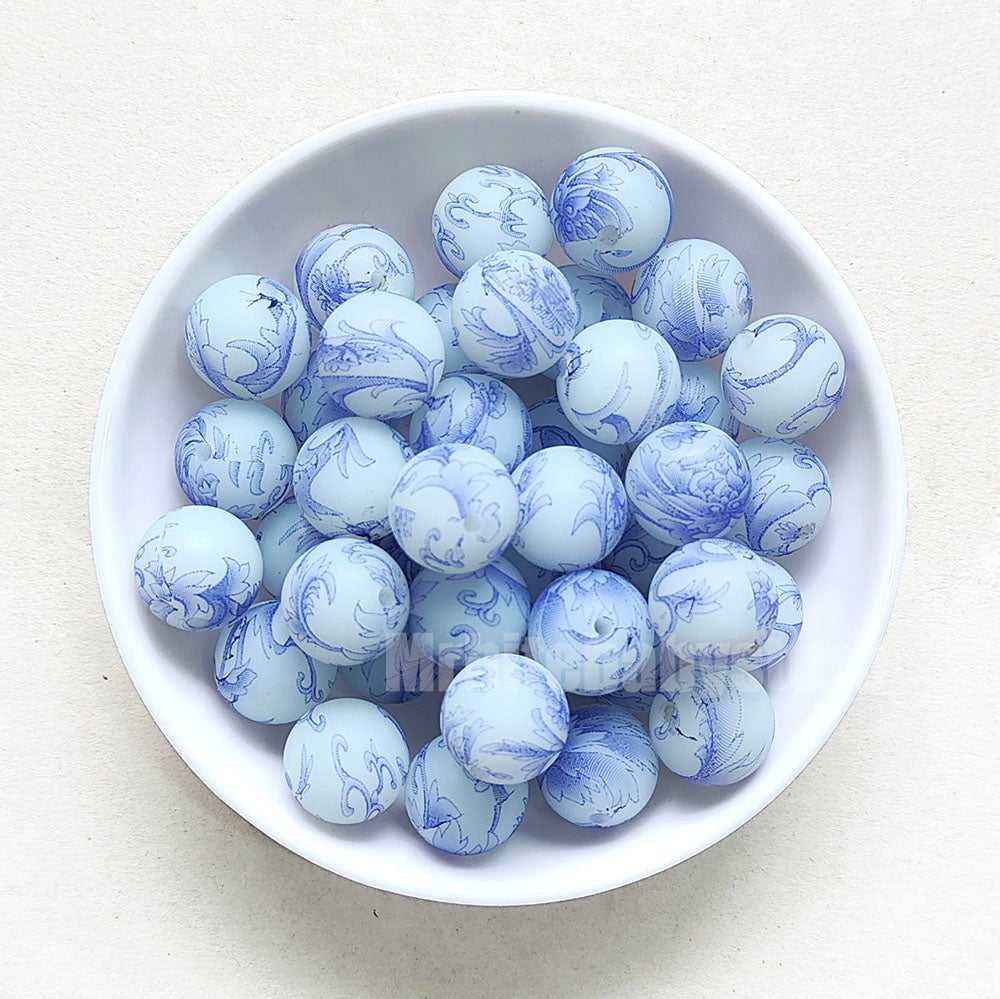 15mm Luminous Blue Purple Flower Silicone Beads - Round