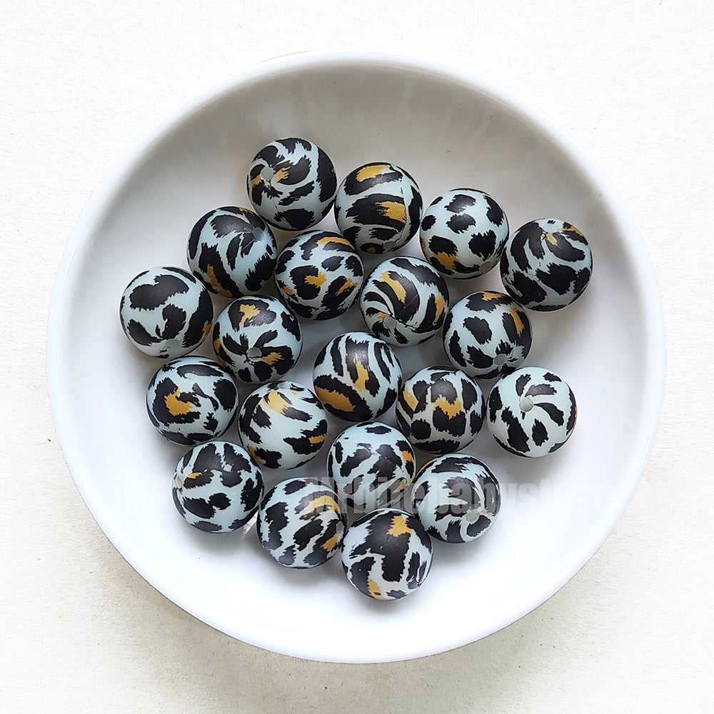 15mm Luminous Tiger Leopard Silicone Beads - Round