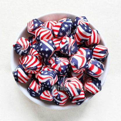 14mm USA Flag Silicone Beads - Hexagon - #105