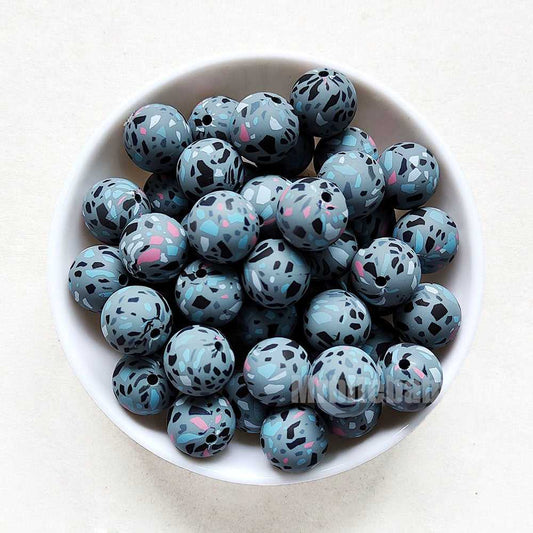 12/15mm Gray Terrazzo Silicone Beads - Round - #133