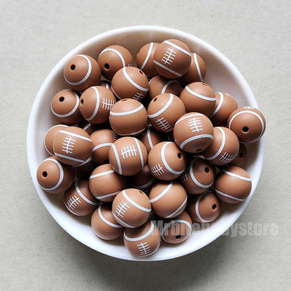 12/15mm Brown Soccer Print Silicone Beads - Round