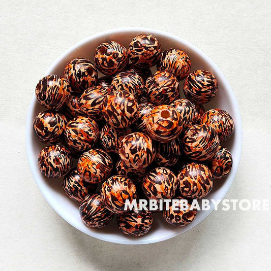 16mm Round Leopard Wood Beads