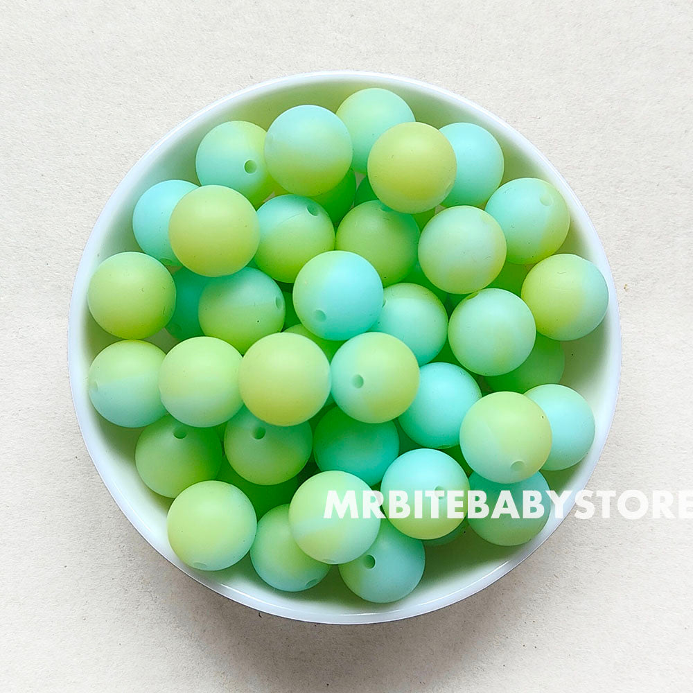 15mm Yellow Blue Luminous/Glow In The Dark Silicone Beads - #103