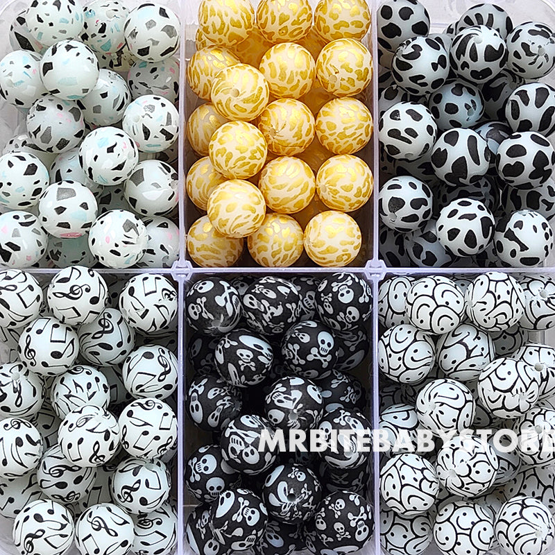 15mm Glow In The Dark/Luminous Print Silicone Beads - Round