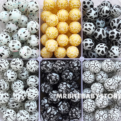 15mm Glow In The Dark/Luminous Print Silicone Beads - Round
