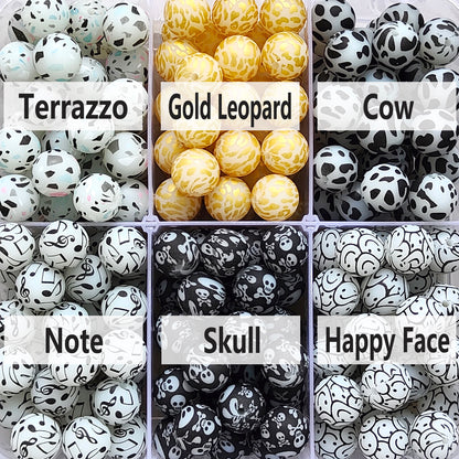 15mm Glow In The Dark/Luminous Print Silicone Beads - Round