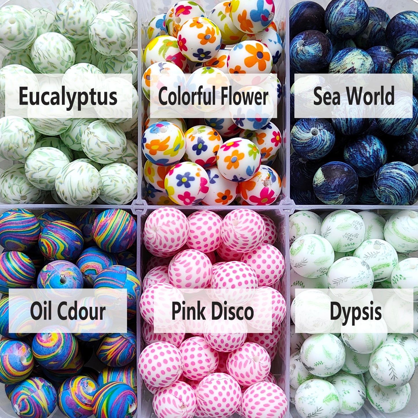 Round 15mm Printed Silicone Beads
