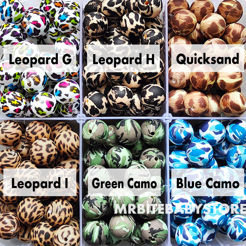 12/15mm Print Silicone Beads, #1 - #24
