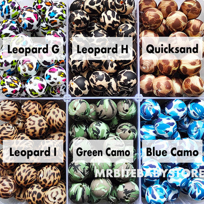 12/15mm Print Silicone Beads, #1 - #24