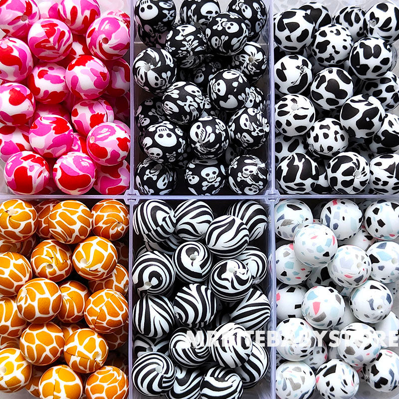 12/15mm Print Silicone Beads, #1 - #24