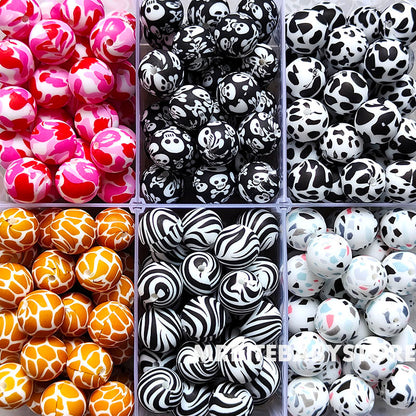 12/15mm Print Silicone Beads, #1 - #24