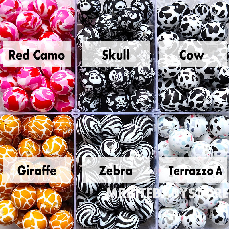 12/15mm Print Silicone Beads, #1 - #24