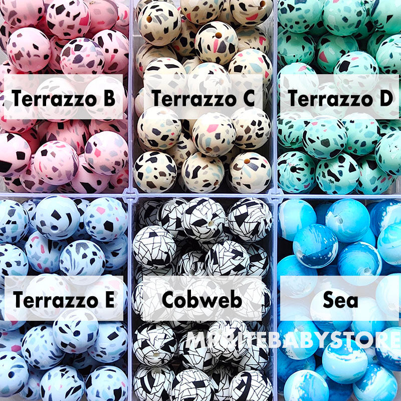 12/15mm Print Silicone Beads, #1 - #24