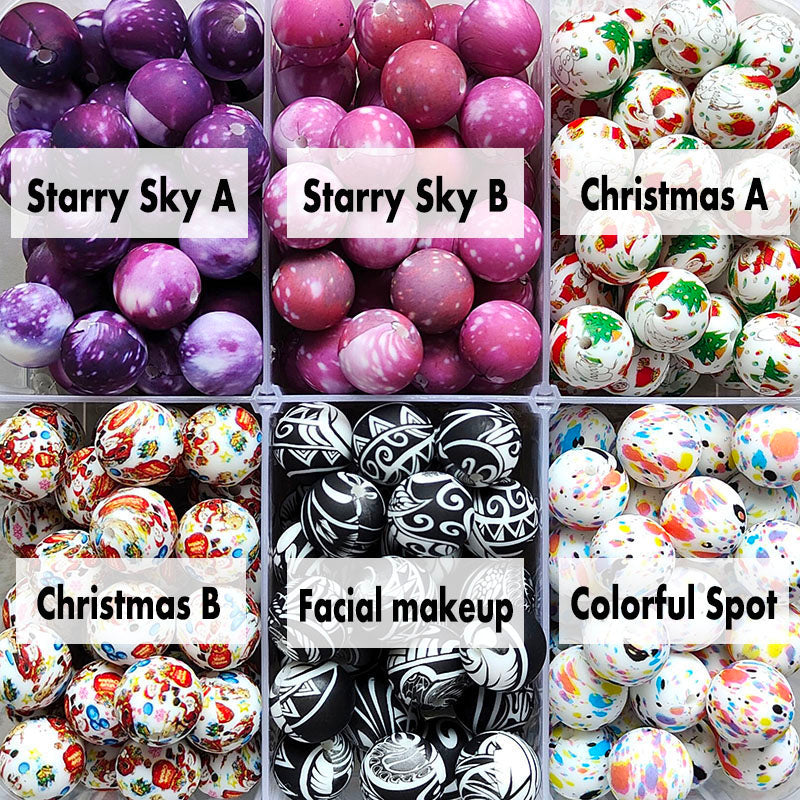 12/15mm Print Silicone Beads, #25 - #48