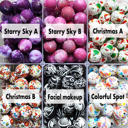 12/15mm Print Silicone Beads, #25 - #48