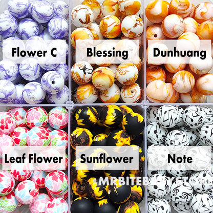12/15mm Print Silicone Beads, #25 - #48