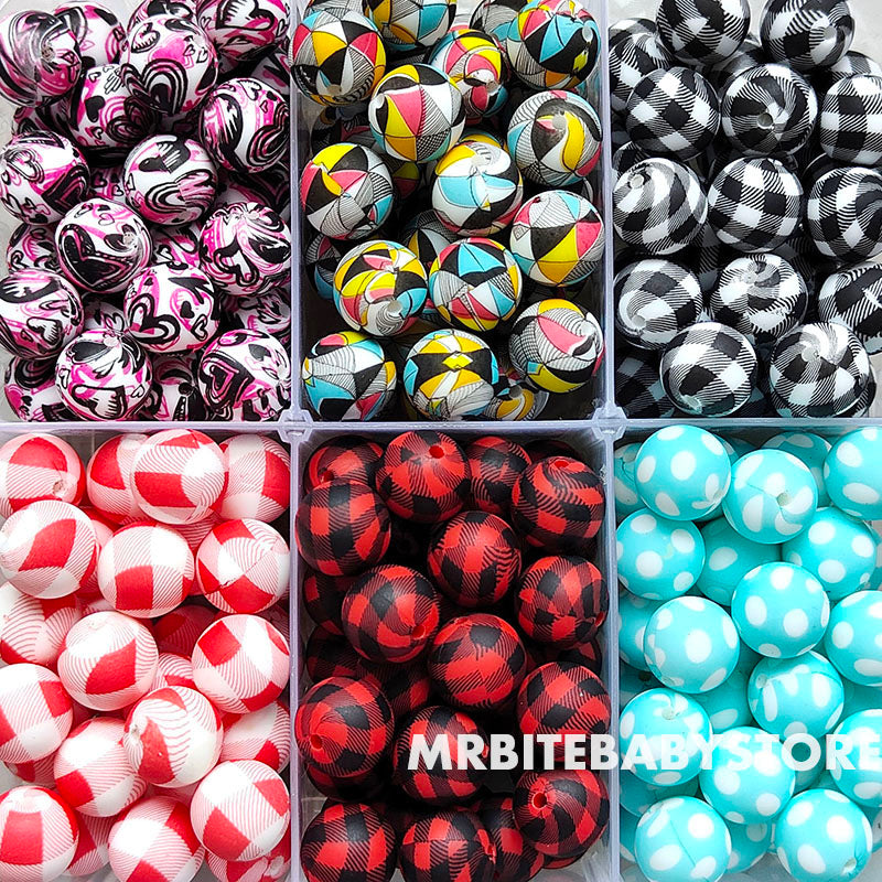 12/15mm Print Silicone Beads, #49 - #77