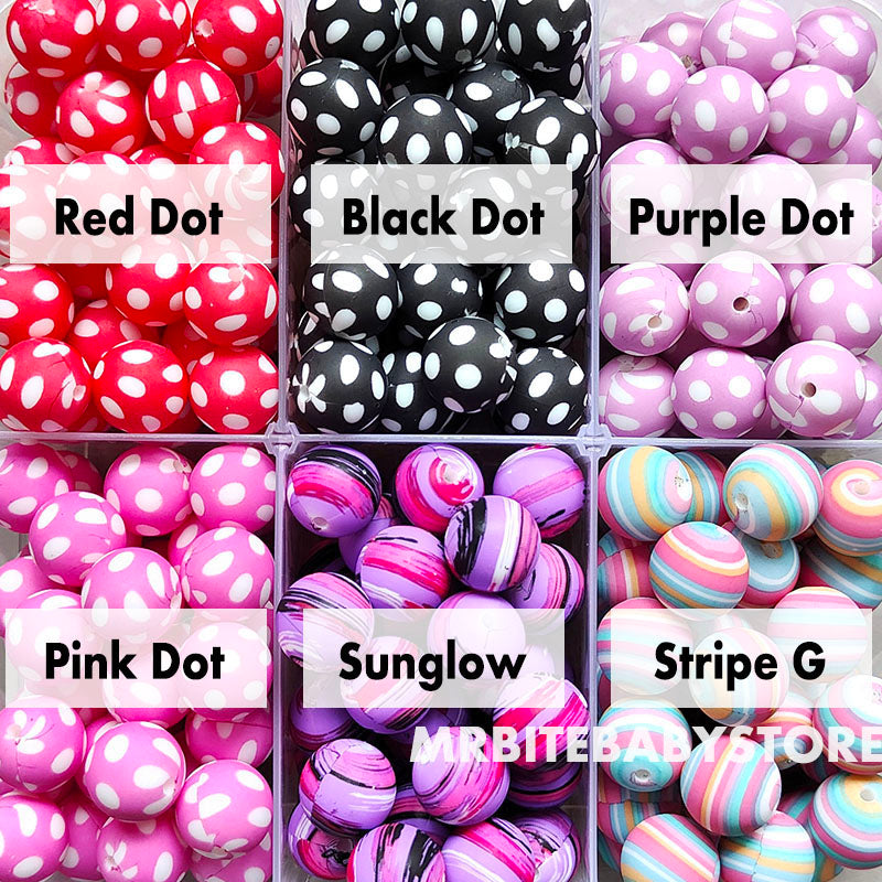 12/15mm Print Silicone Beads, #49 - #77