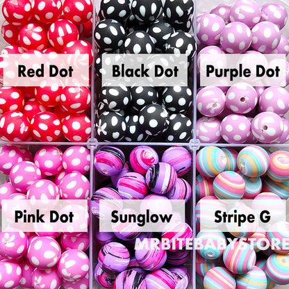12/15mm Print Silicone Beads, #49 - #77