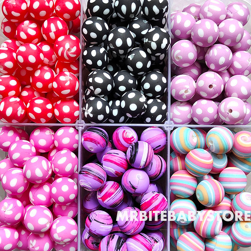 12/15mm Print Silicone Beads, #49 - #77