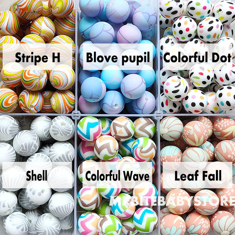 12/15mm Print Silicone Beads, #49 - #77