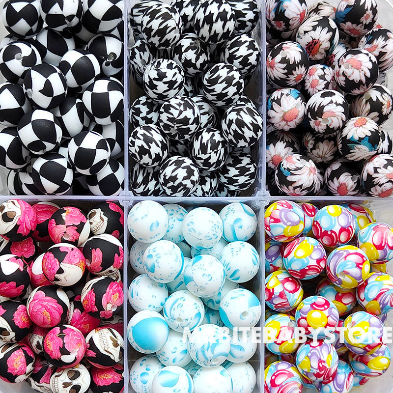 12/15mm Print Silicone Beads, #79 - #123