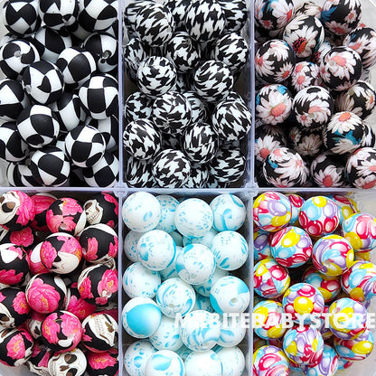 12/15mm Print Silicone Beads, #79 - #123