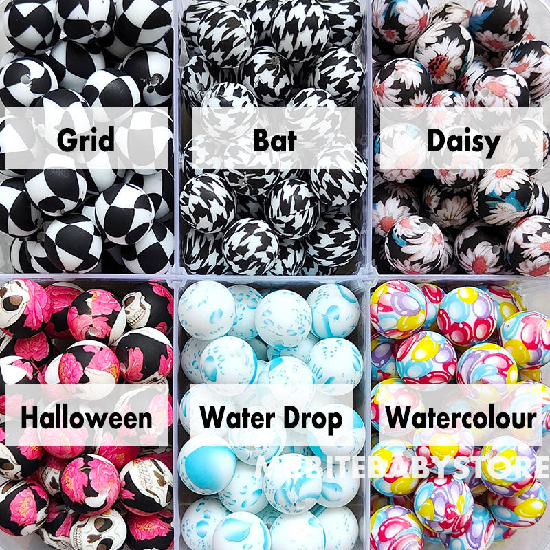 12/15mm Print Silicone Beads, #79 - #123