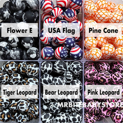 12/15mm Print Silicone Beads, #79 - #123