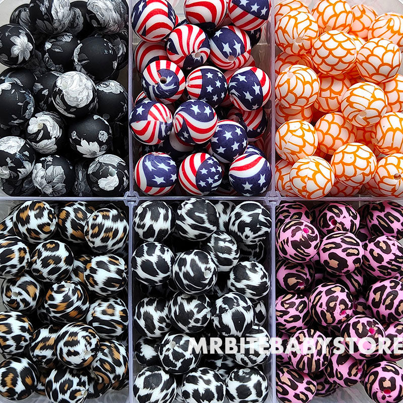 12/15mm Print Silicone Beads, #79 - #123