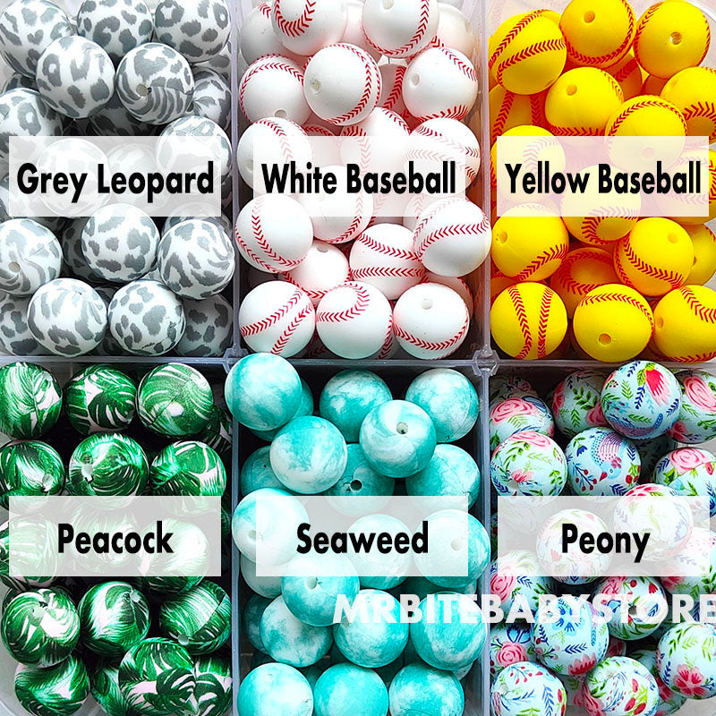 12/15mm Print Silicone Beads, #79 - #123