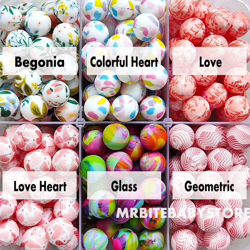 12/15mm Print Silicone Beads, #79 - #123