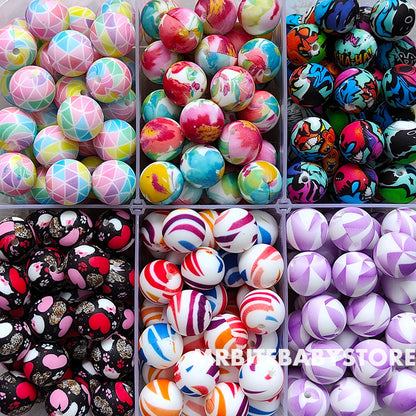 12/15mm Print Silicone Beads, #124 - #130