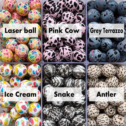 12/15mm Print Silicone Beads - Round