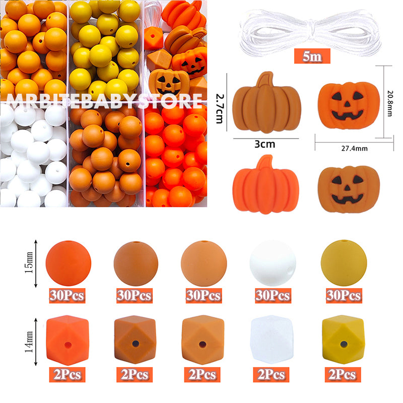 164Pcs Assorted Beads Kit, Jack-O-Lantern Silicone Beads