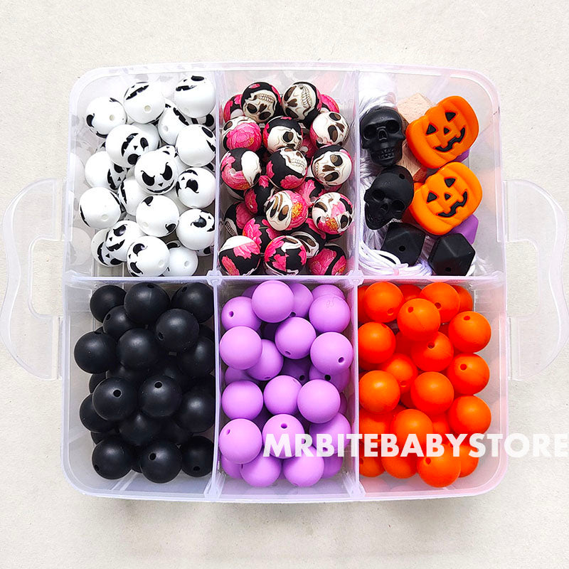 162Pcs Assorted Beads, Skull Pumpkin Silicone Beads, Halloween Beads