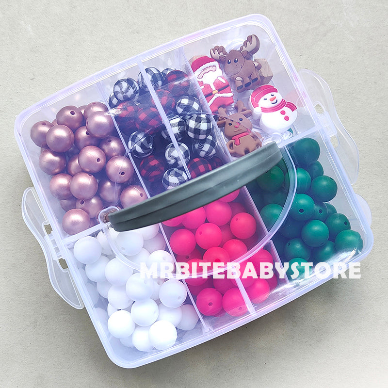 Snowman,Santa Claus,Elk Silicone Beads, 162Pcs Christmas Assorted Beads Kit