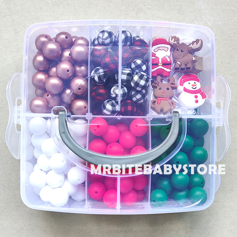 Snowman,Santa Claus,Elk Silicone Beads, 162Pcs Christmas Assorted Beads Kit