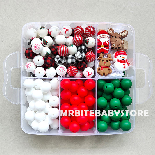 162Pcs Mixed Silicone Beads Kit,Christmas Snowman,Santa Claus,Elk Beads