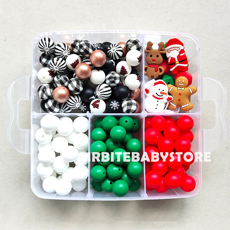 162Pcs Christmas Assorted Beads Kit,Gingerbread Man,Snowman,Santa Claus,Elk Silicone Beads