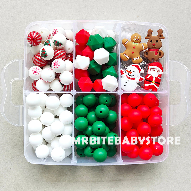 156Pcs Gingerbread Man,Snowman,Santa Claus,Elk Silicone Beads,Mixed Christmas Beads Kit