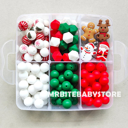 156Pcs Gingerbread Man,Snowman,Santa Claus,Elk Silicone Beads,Mixed Christmas Beads Kit