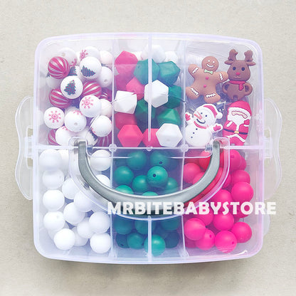 156Pcs Gingerbread Man,Snowman,Santa Claus,Elk Silicone Beads,Mixed Christmas Beads Kit