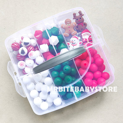 156Pcs Gingerbread Man,Snowman,Santa Claus,Elk Silicone Beads,Mixed Christmas Beads Kit