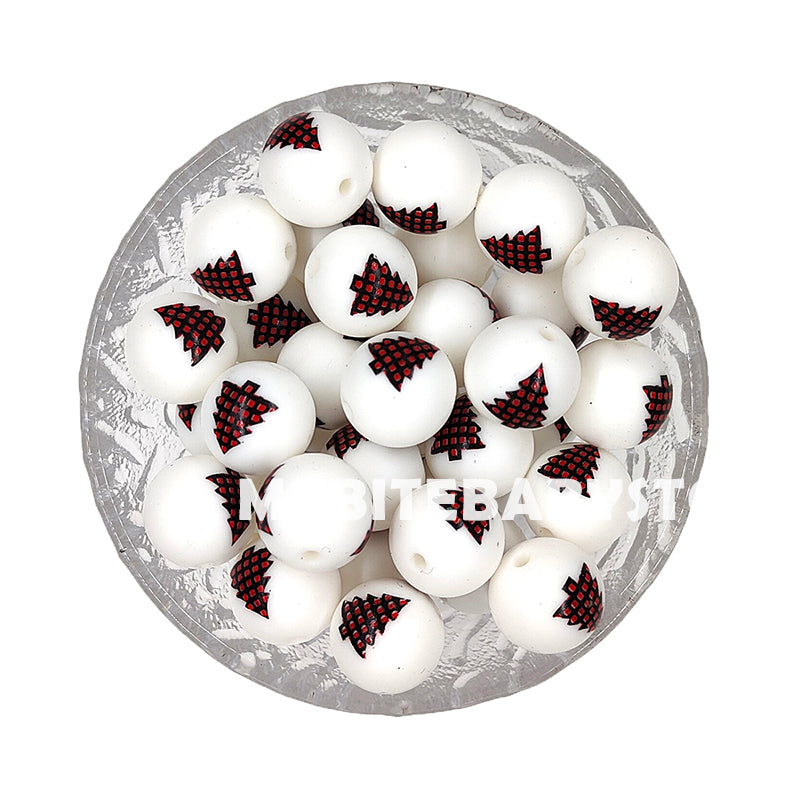 15mm Red Black Christmas Tree Silicone Beads - Round