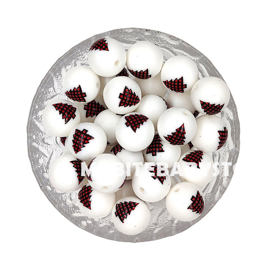 15mm Red Black Christmas Tree Silicone Beads - Round