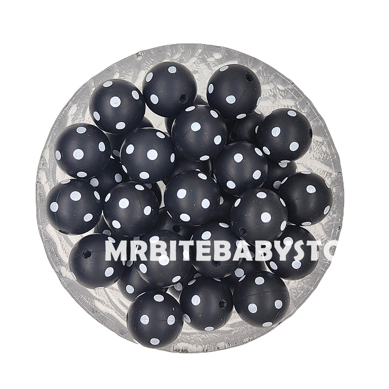 15mm Christmas Black Dot Silicone Beads - Round