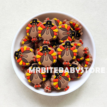 Silicone Thanksgiving Day Turkey Focal Beads 24*27mm